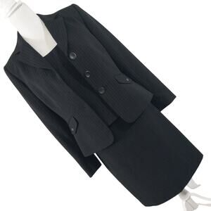 TAHARI! 3 PIECE LUXE BLACK & PINK PINSTRIPED TAILORED SKIRT SUIT SET! SZ 6